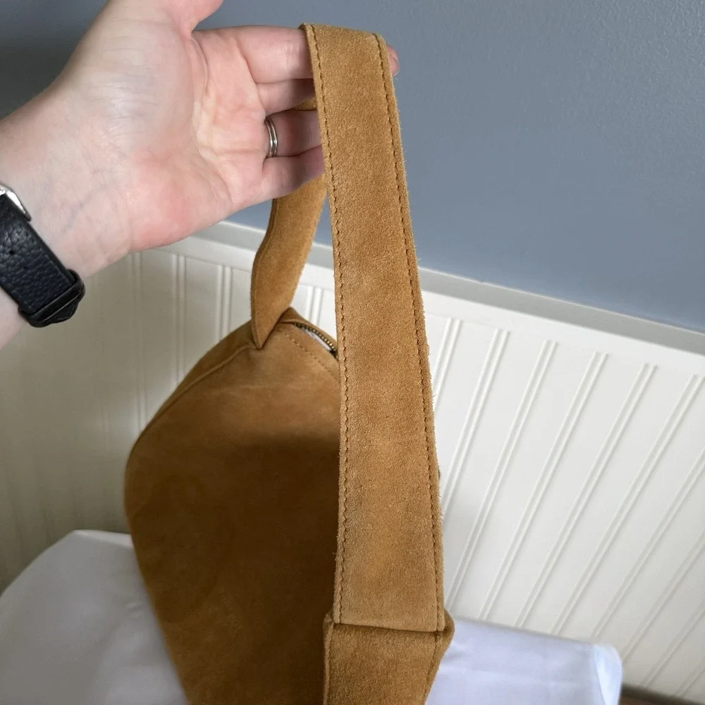 Margot New York CAMILA HOBO Suede Crescent Purse Shoulder Bag Light Brown Camel